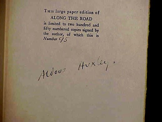 Item #5834 Along the Road - Notes and Essays of a Tourist. Aldous Huxley.