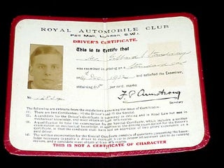 (1.) Royal Automobile Club Driver's Certificate. (2.)Regular Army Certificate of Service. ((3.) Personal Observer's and Gunners Flying Log Book.